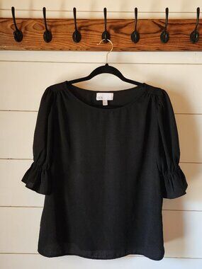 Nordstrom Rack Black Ruffle Sleeve Blouse M Lightweight Top